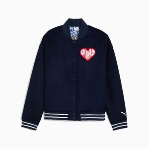 Puma Sticker Pack Varsity Jacket Navy Blue Wool Blend 632832 01 Mens Medium NEW